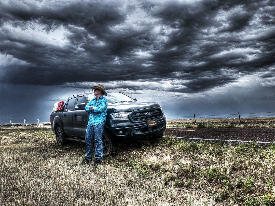 Warren Faidley with the Storm Ranger Ford Ranger Lariat during field operations